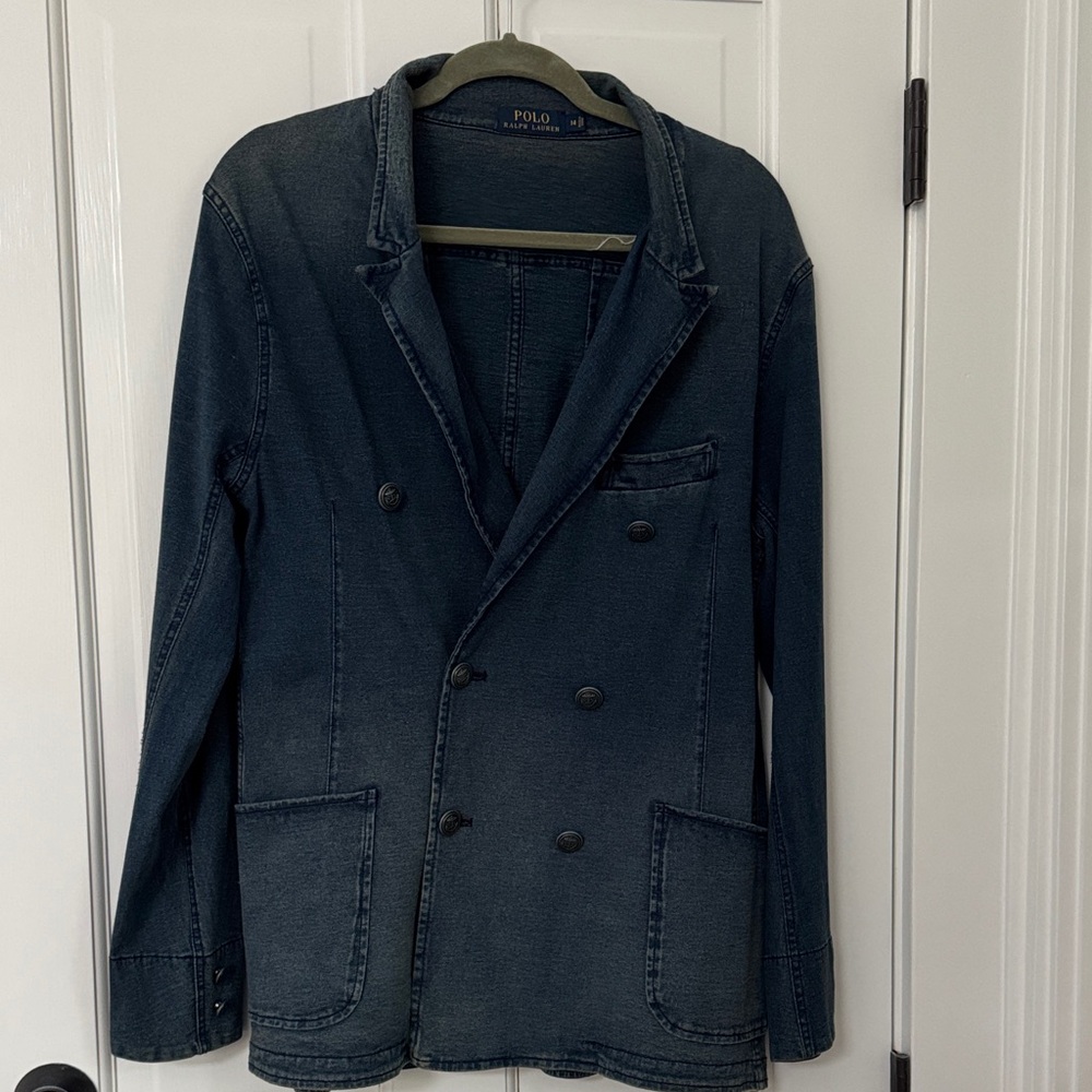 Polo by Ralph Lauren Men's Dark Blue Double-Breasted Denim Blazer